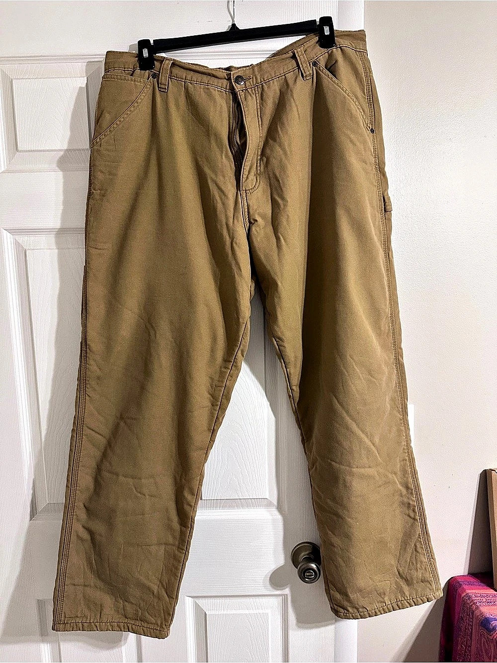 Wrangler Authentics Men's Fleece Lined Carpenter Pant Brown Waist 38 x 32